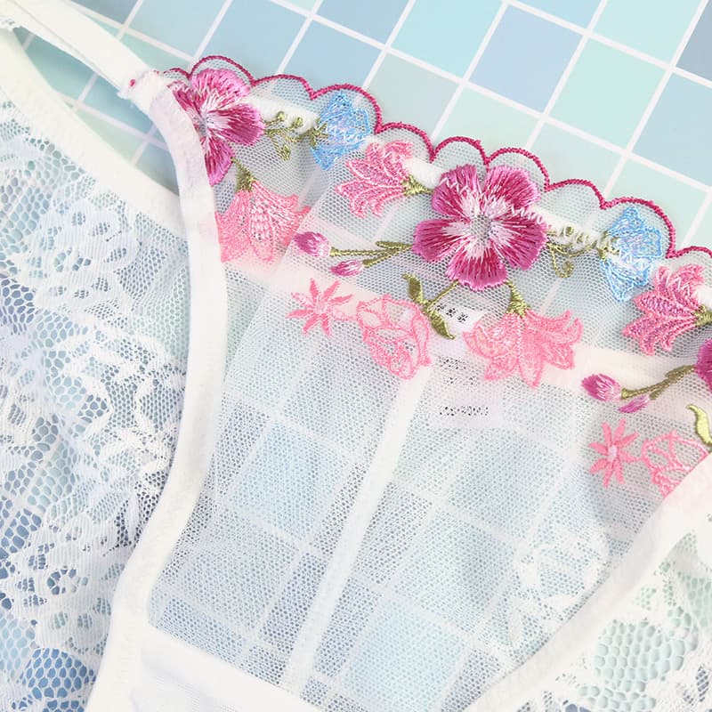 エロ下着 妖艶な花刺繍レース ガーターベルト 繊細 花柄 刺繍 透け感
