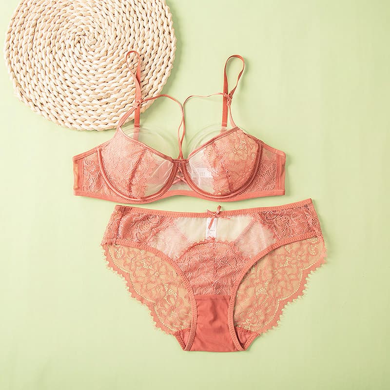 エロ下着　美ライン　シースルー×レースブラジャー＆パンツ