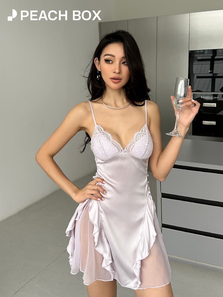 エロ下着 胸パッド付きサテン美背ベビードール